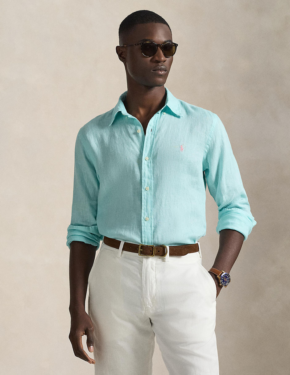 Camisa business casual de lino manga larga para hombre Camisa business casual de lino manga larga para hombre