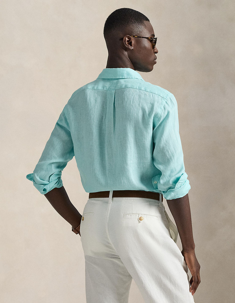 Camisa business casual Polo Ralph Lauren de lino manga larga para hombre
