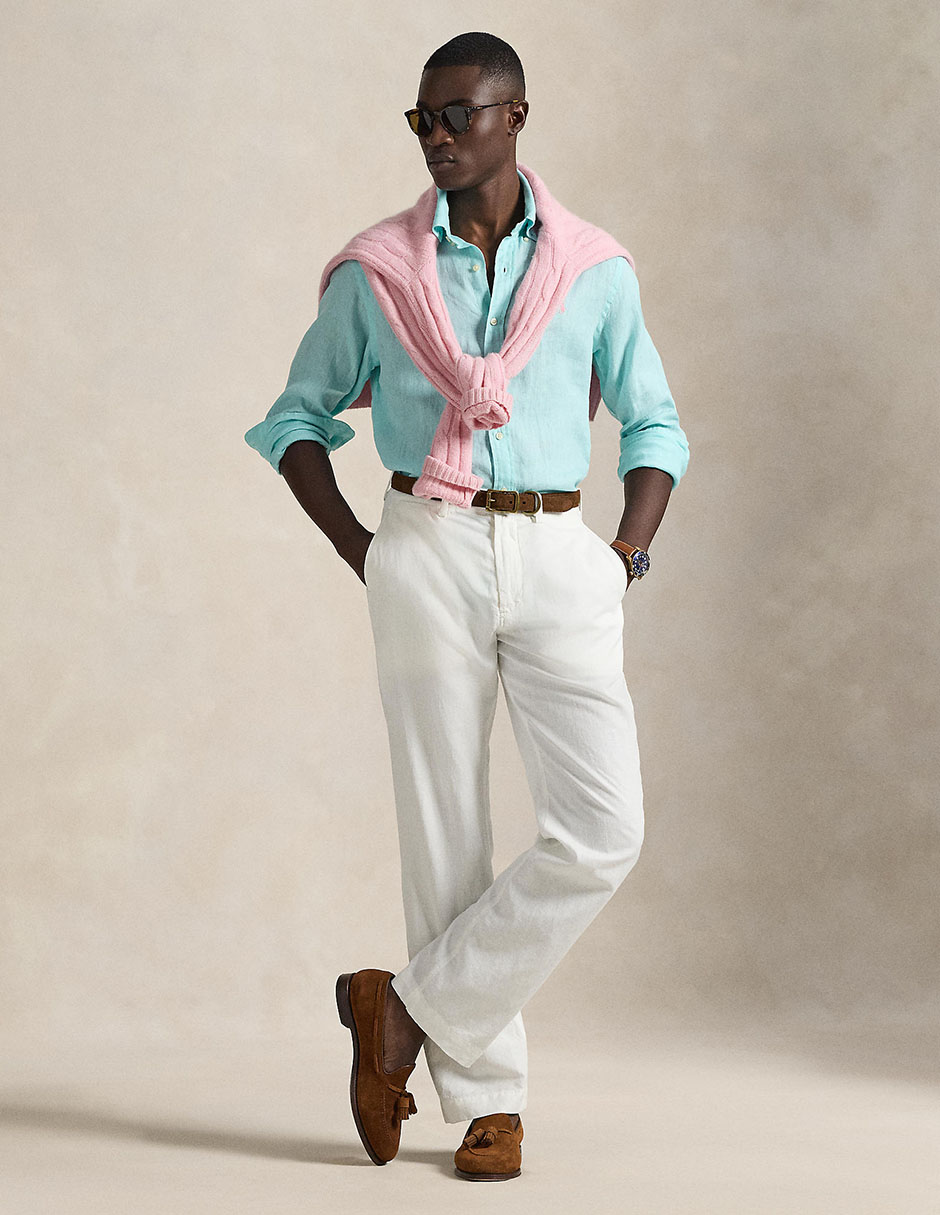 Camisa business casual Polo Ralph Lauren de lino manga larga para hombre