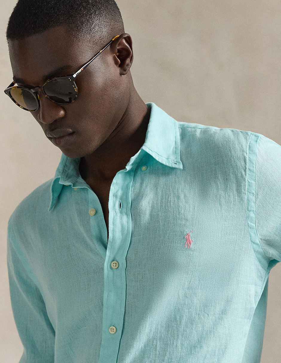 Camisa business casual Polo Ralph Lauren de lino manga larga para hombre