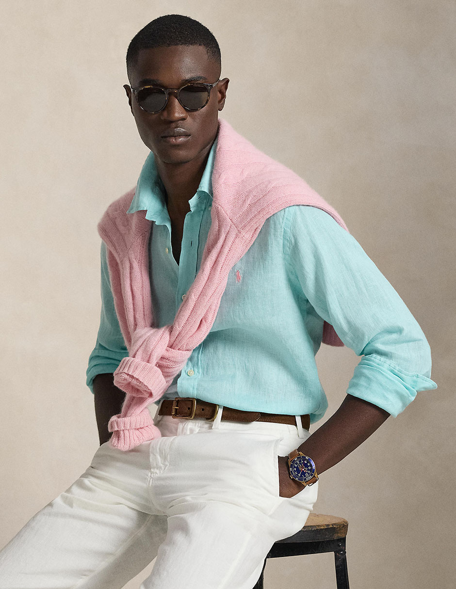 Camisa business casual Polo Ralph Lauren de lino manga larga para hombre