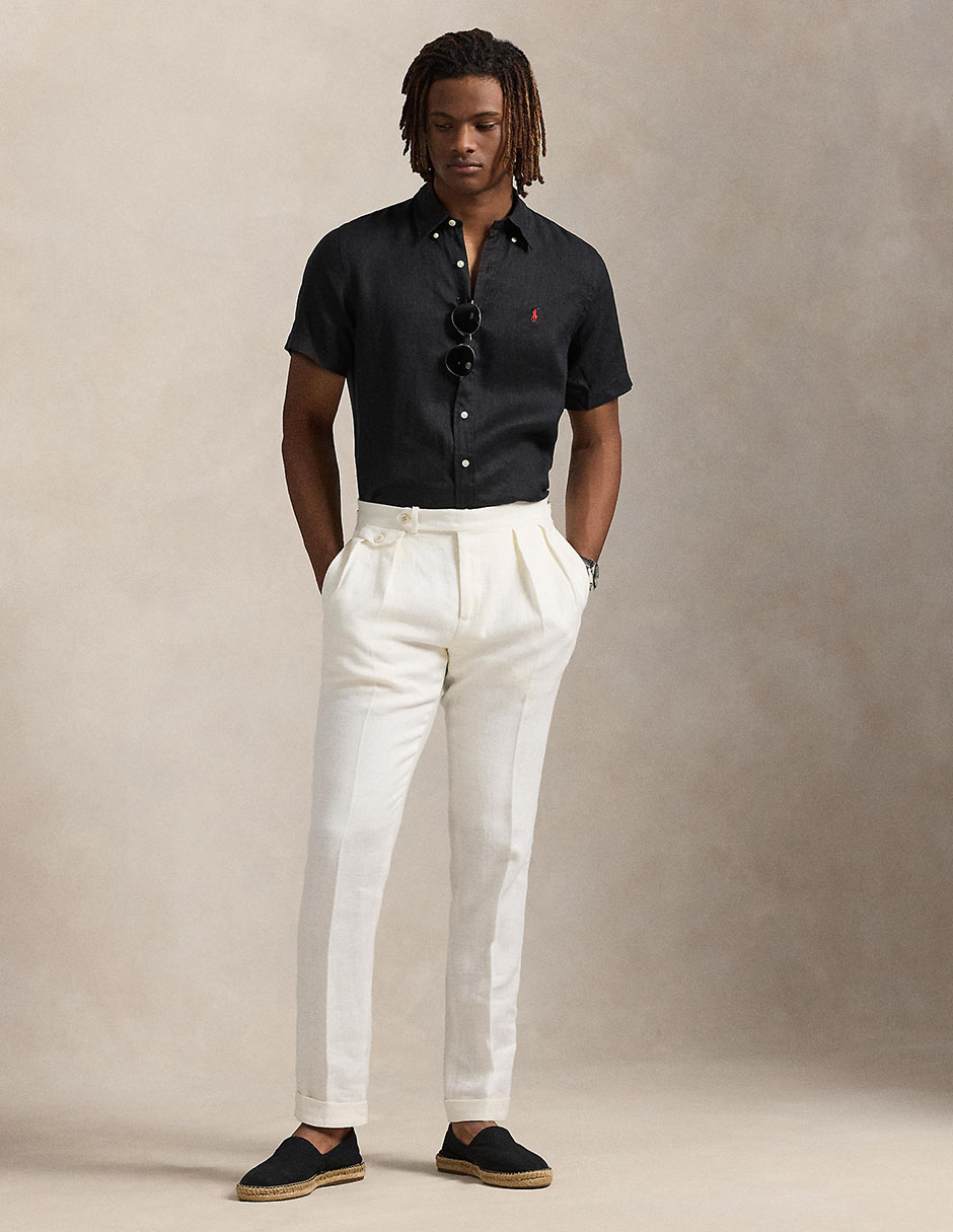Camisa casual Polo Rl de lino manga corta para hombre 3