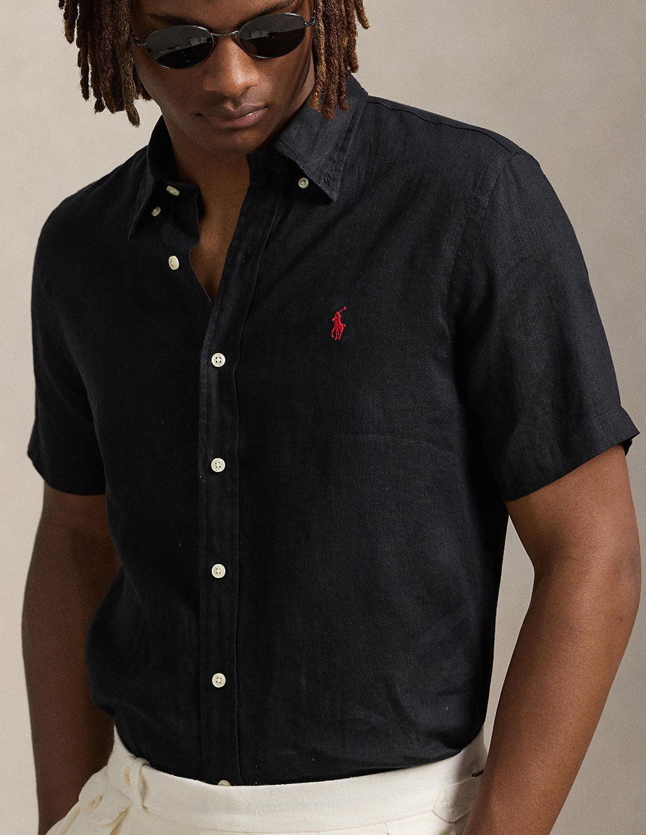 Camisa casual Polo Rl de lino manga corta para hombre 4