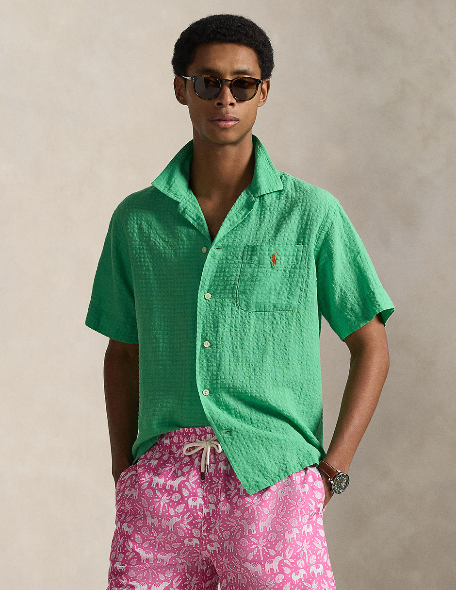 Camisa casual Polo Rl de lino manga corta para hombre