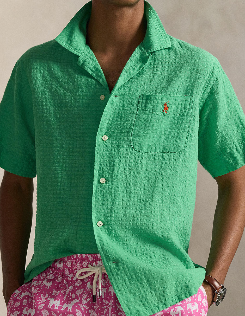 Camisa casual Polo Rl de lino manga corta para hombre 4