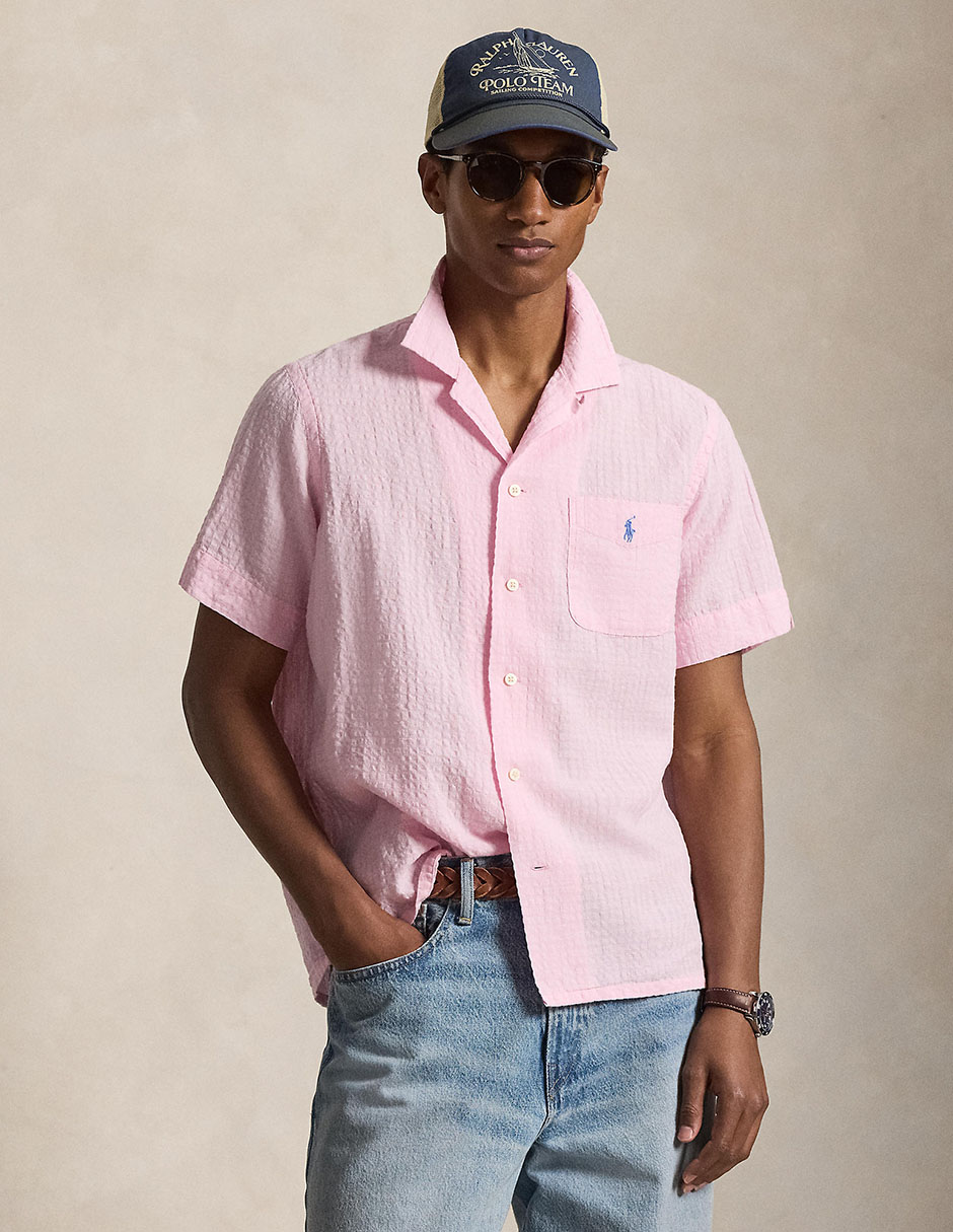 Camisa business casual Polo RL de lino manga corta para hombre Camisa business casual Polo RL de lino manga corta para hombre