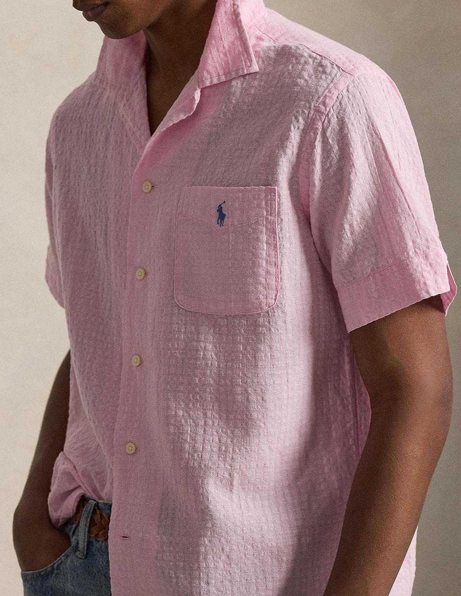 Camisa business casual Polo RL de lino manga corta para hombre 4