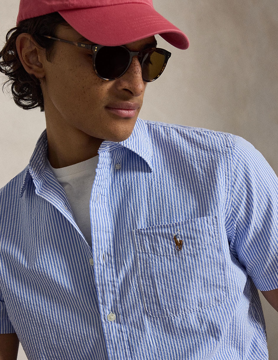 Sobrecamisa casual de algodón manga corta para hombre 5