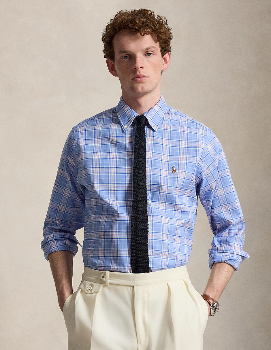 Camisa business casual Polo Rl de algodón manga larga para hombre