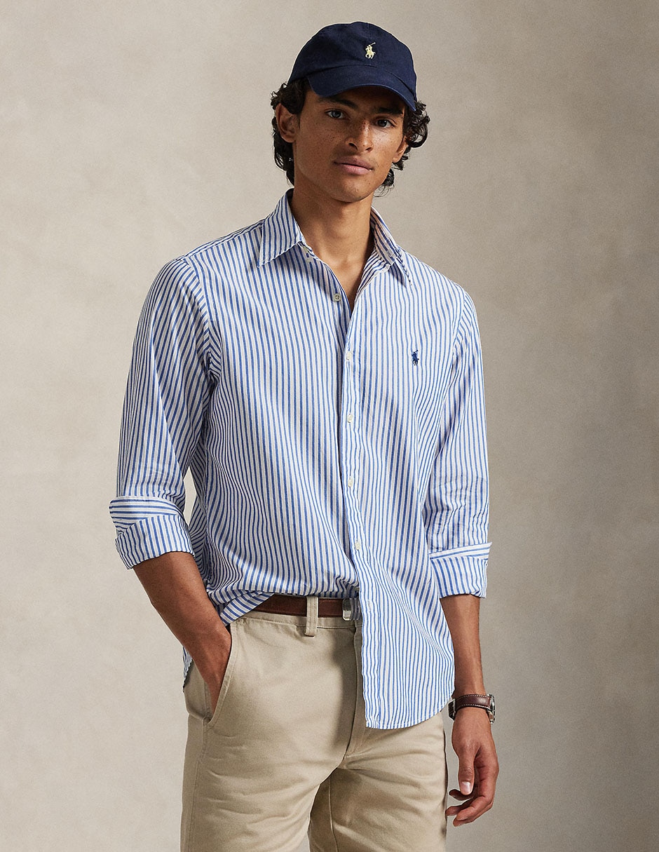 Camisa casual Polo Rl de algodón manga larga para hombre