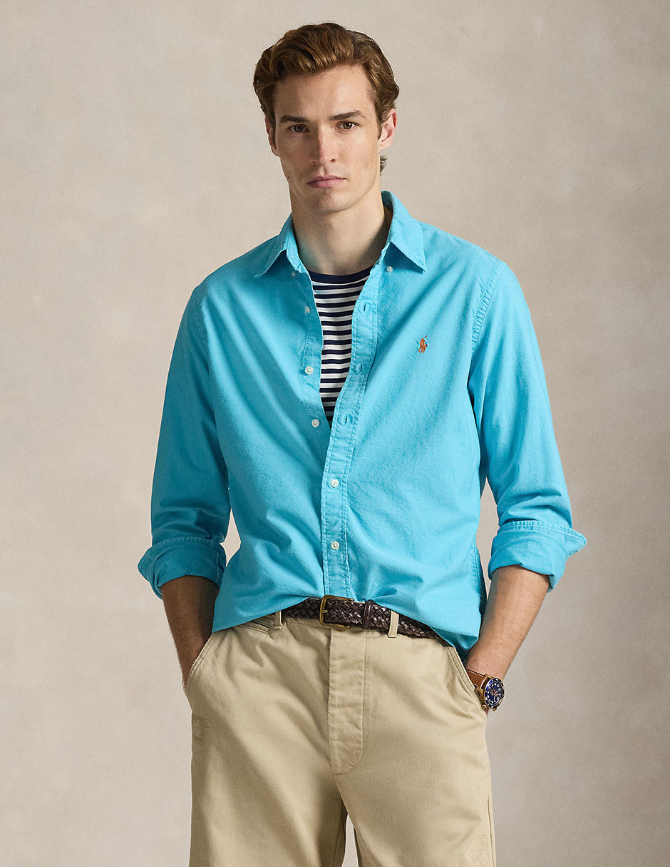 Camisa business casual Polo Rl de algodón manga larga para hombre