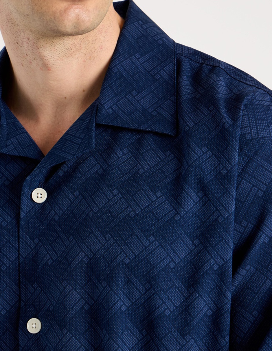 Camisa casual de algodón manga al codo para hombre