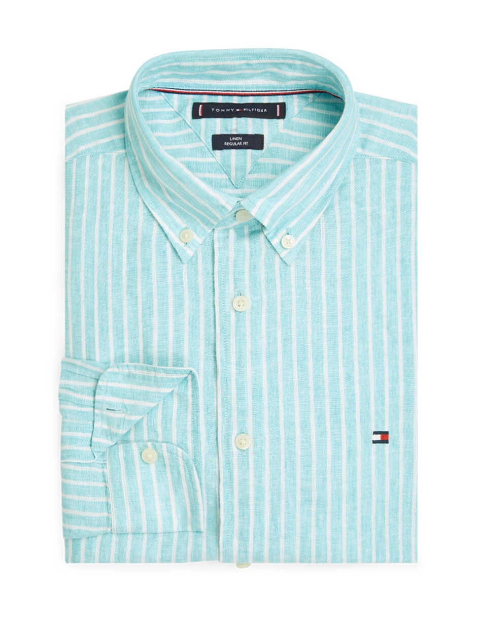 Camisa casual Tommy Hilfiger de lino manga larga para hombre