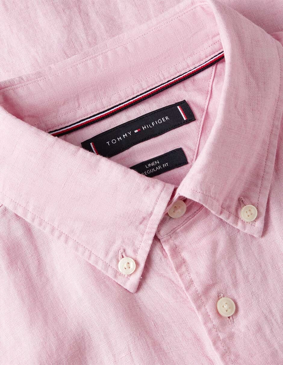 Camisa casual Hilfiger de lino manga corta para hombre 6