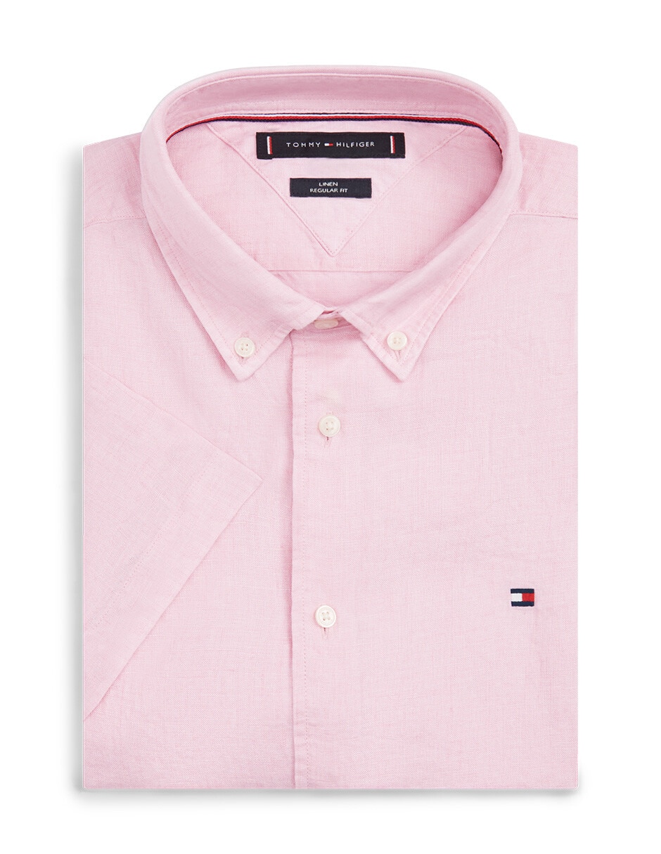 Camisa casual Hilfiger de lino manga corta para hombre 7