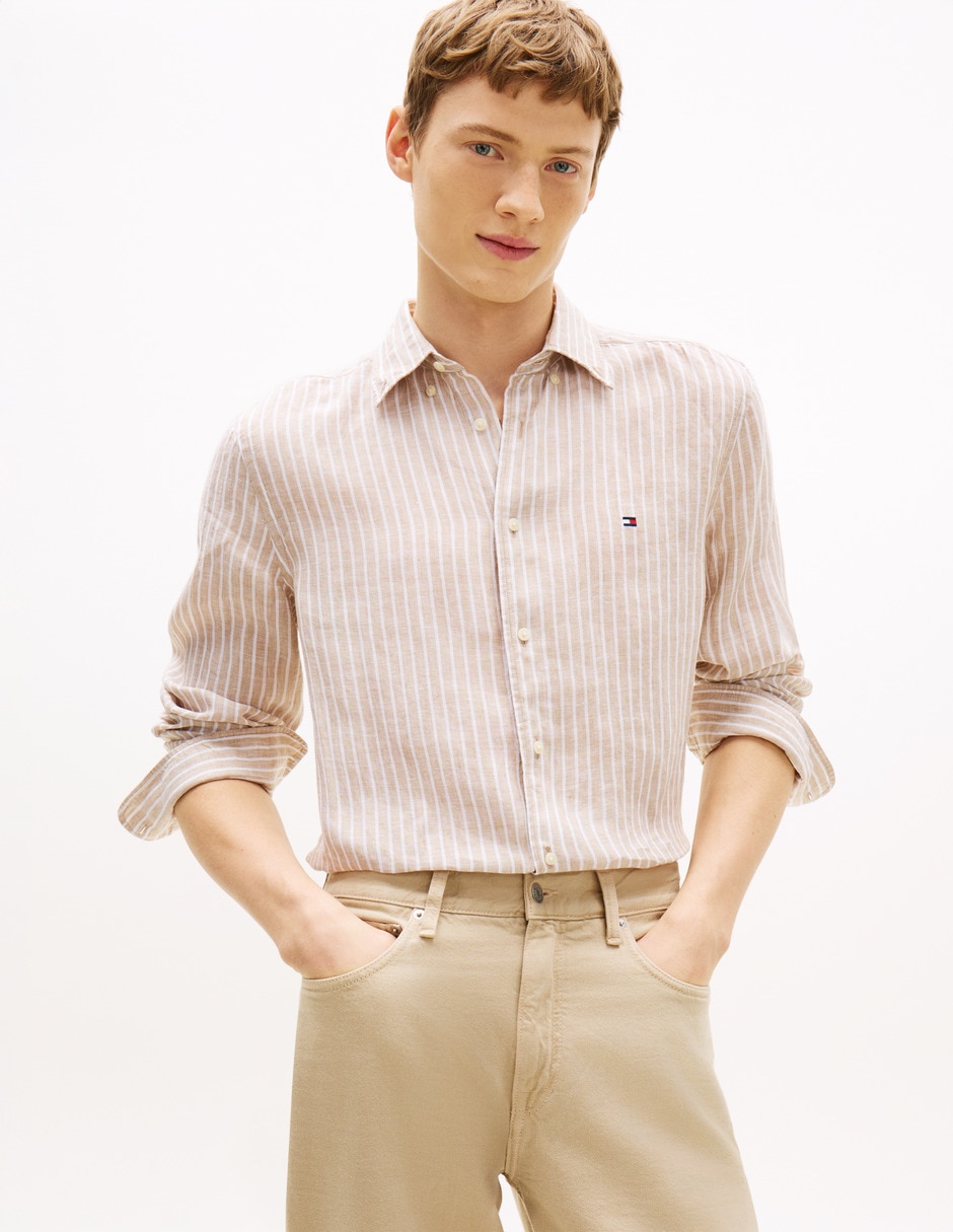 Camisa casual de lino manga larga para hombre 1