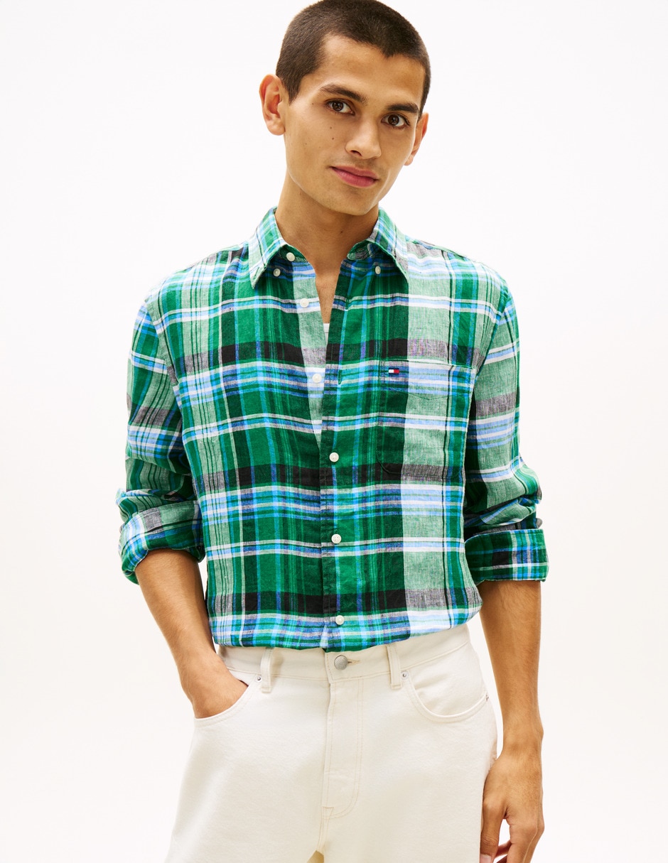 Camisa casual Tommy Hilfiger de lino manga larga para hombre