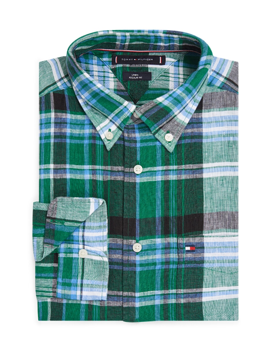 Camisa casual Tommy Hilfiger de lino manga larga para hombre