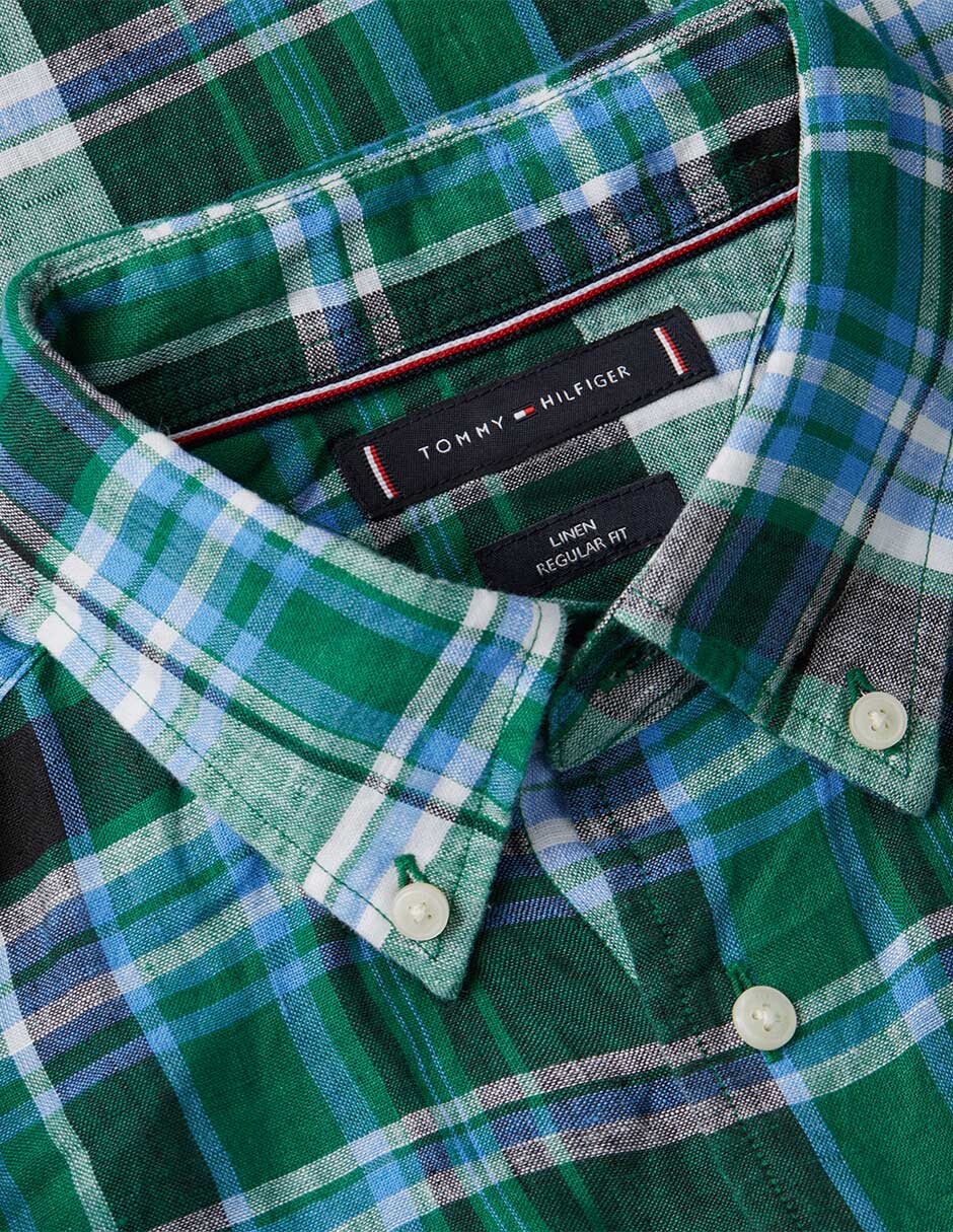 Camisa casual Tommy Hilfiger de lino manga larga para hombre
