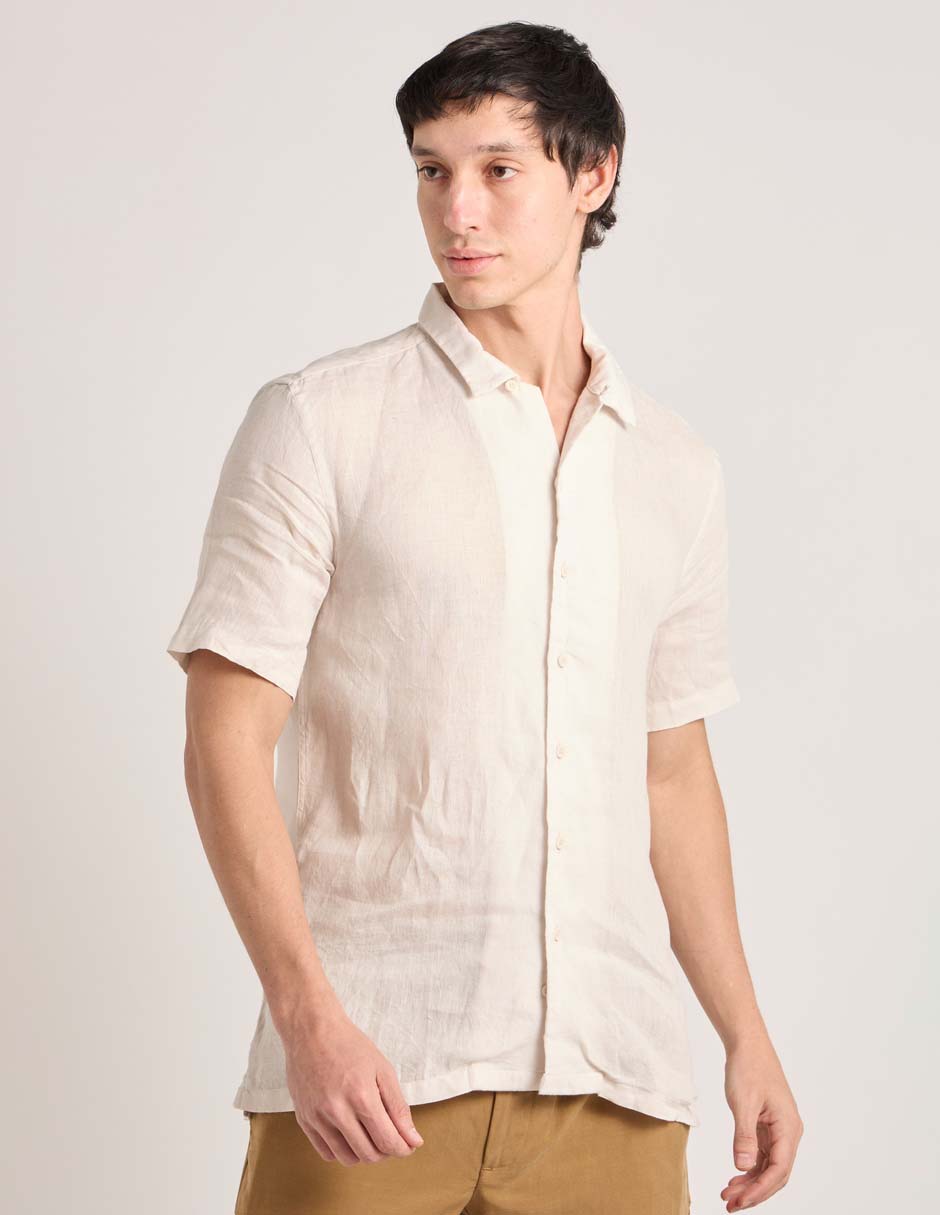 Camisa de lino manga corta para hombre