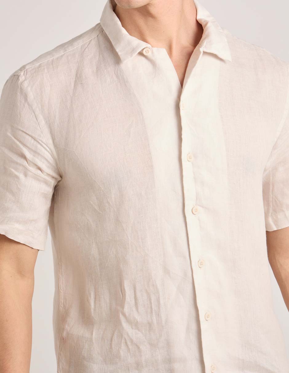 Camisa de lino manga corta para hombre 4