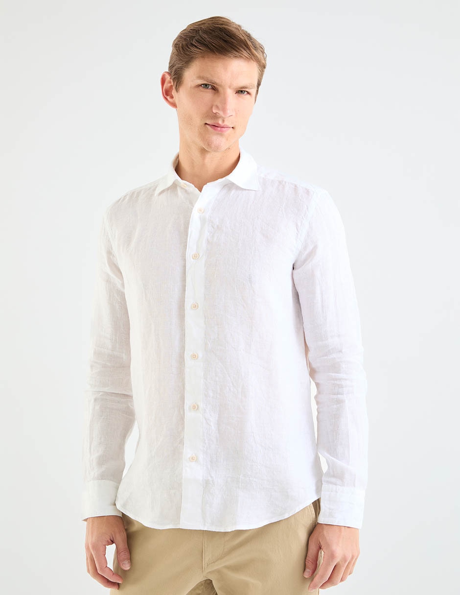 Camisa casual Scappino de lino mang larga para hombre