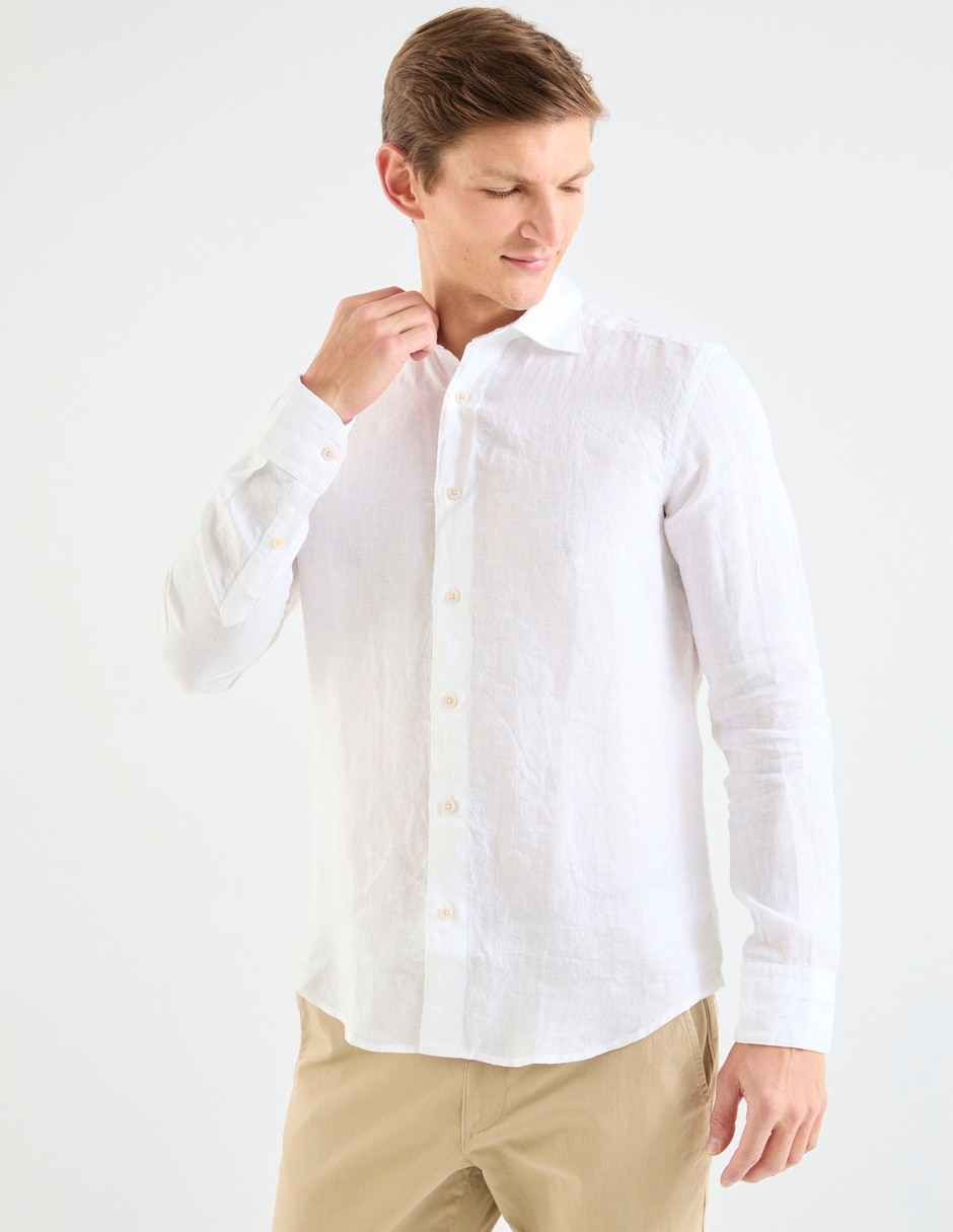 Camisa casual Scappino de lino mang larga para hombre