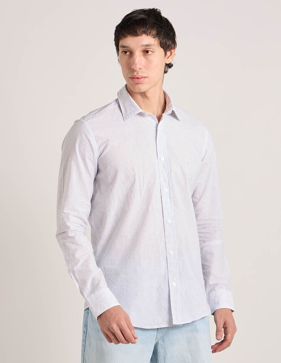 Camisa casual de algodón y lino para hombre