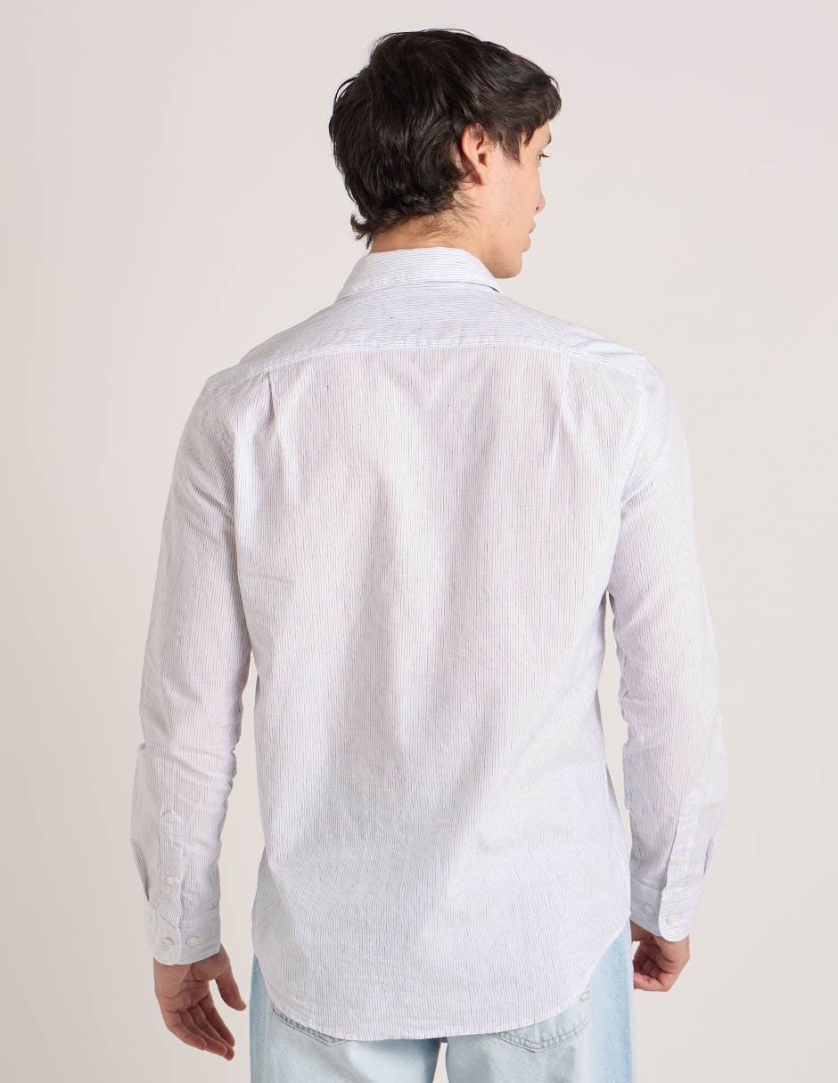 Camisa casual de algodón y lino para hombre