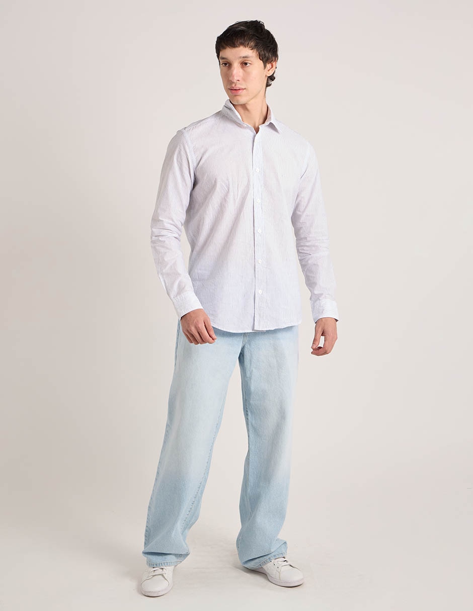 Camisa casual de algodón y lino para hombre