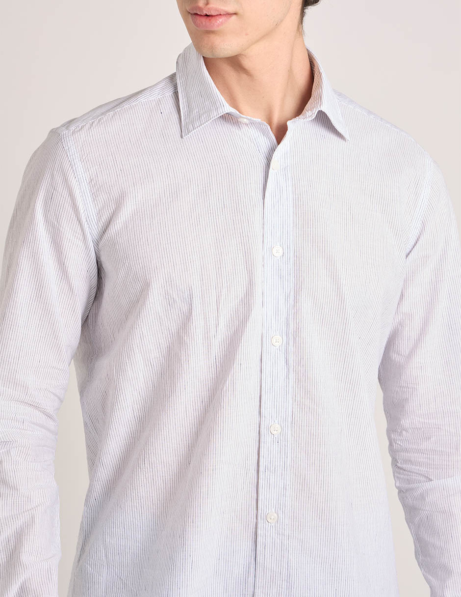 Camisa casual de algodón y lino para hombre
