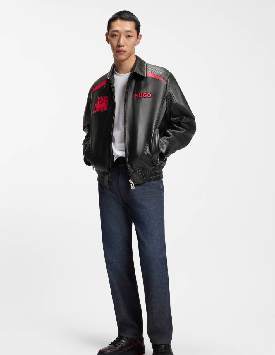 Chamarra bomber impermeable de piel con bolsillos para hombre 3