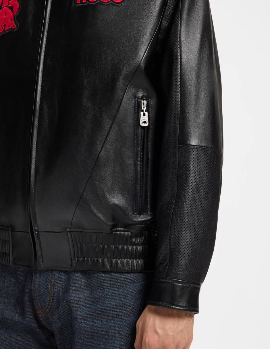 Chamarra bomber impermeable de piel con bolsillos para hombre 5