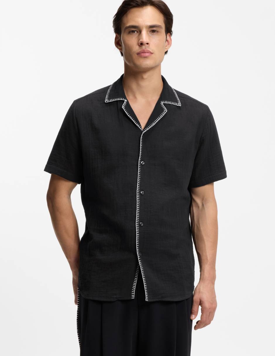 Camisa casual de algodón manga corta para hombre