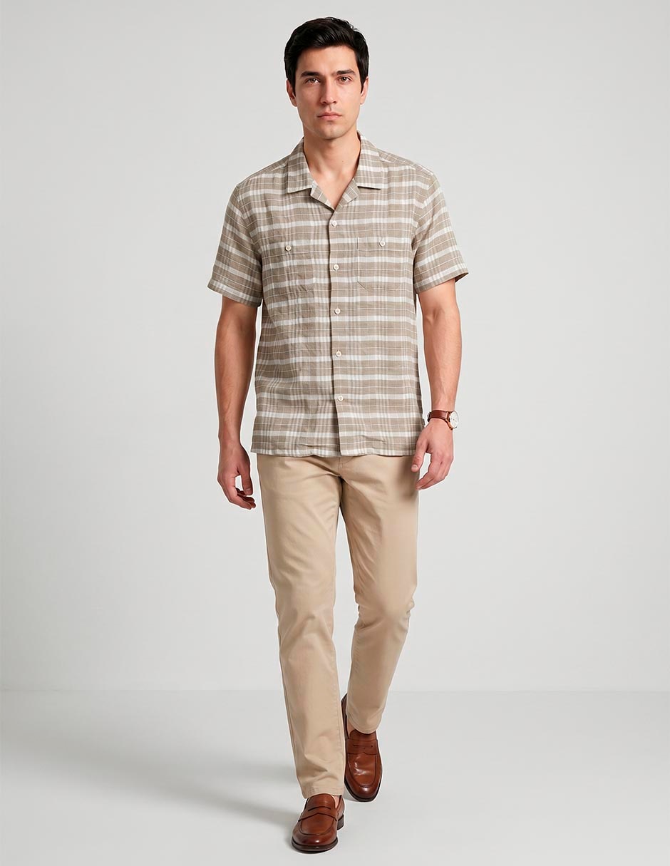 Camisa casual scappide lino manga corta para hombre