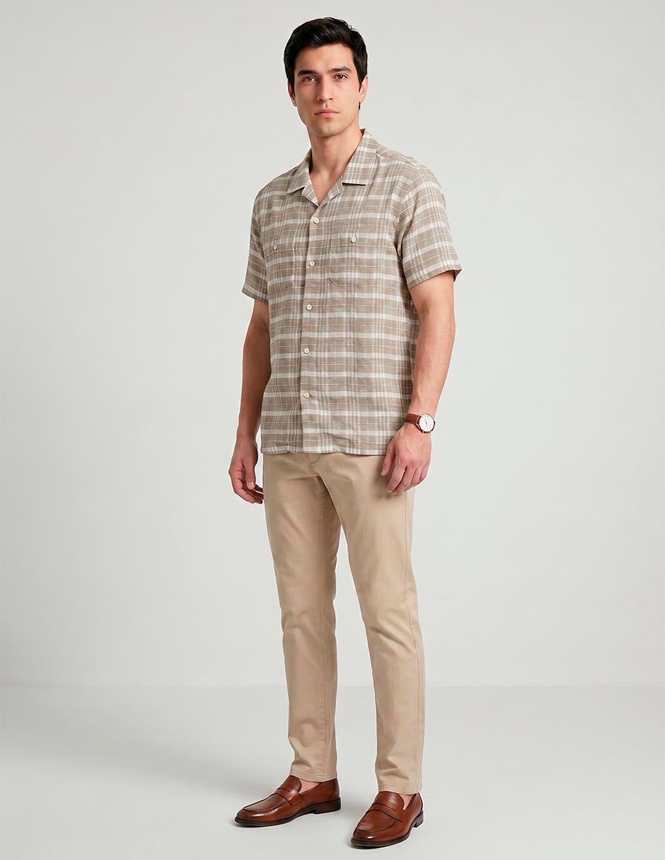 Camisa casual scappide lino manga corta para hombre