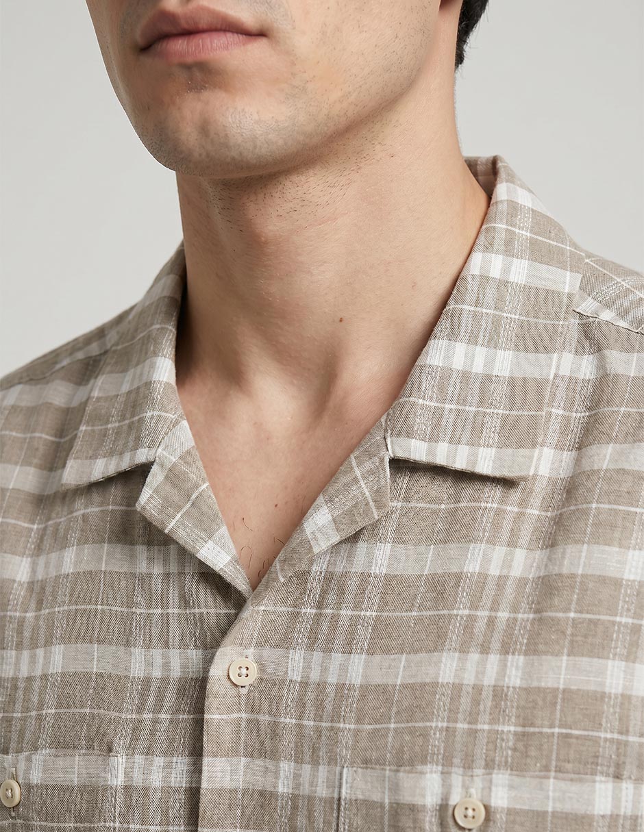 Camisa casual scappide lino manga corta para hombre