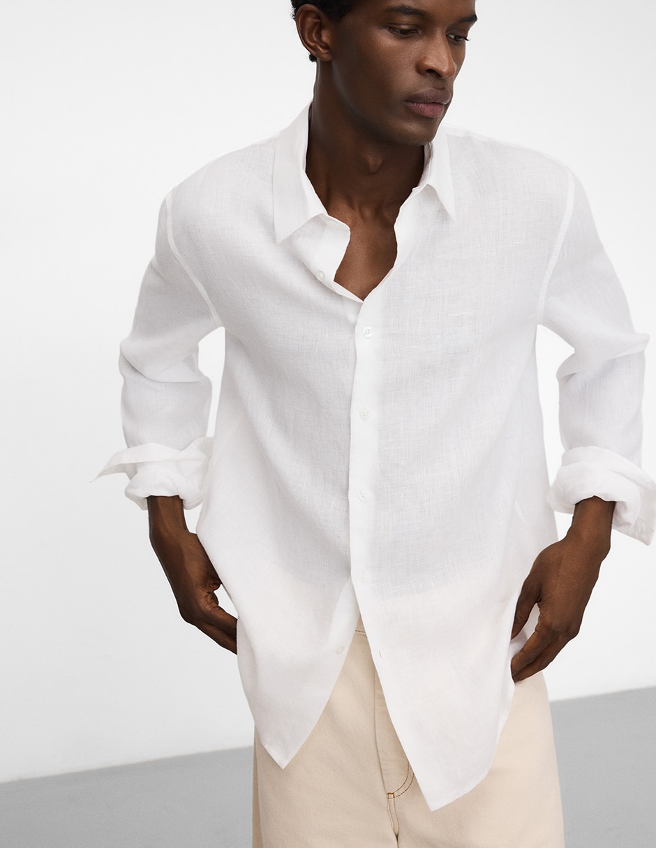 Camisa casual Adolfo Dominguez de lino manga larga para hombre