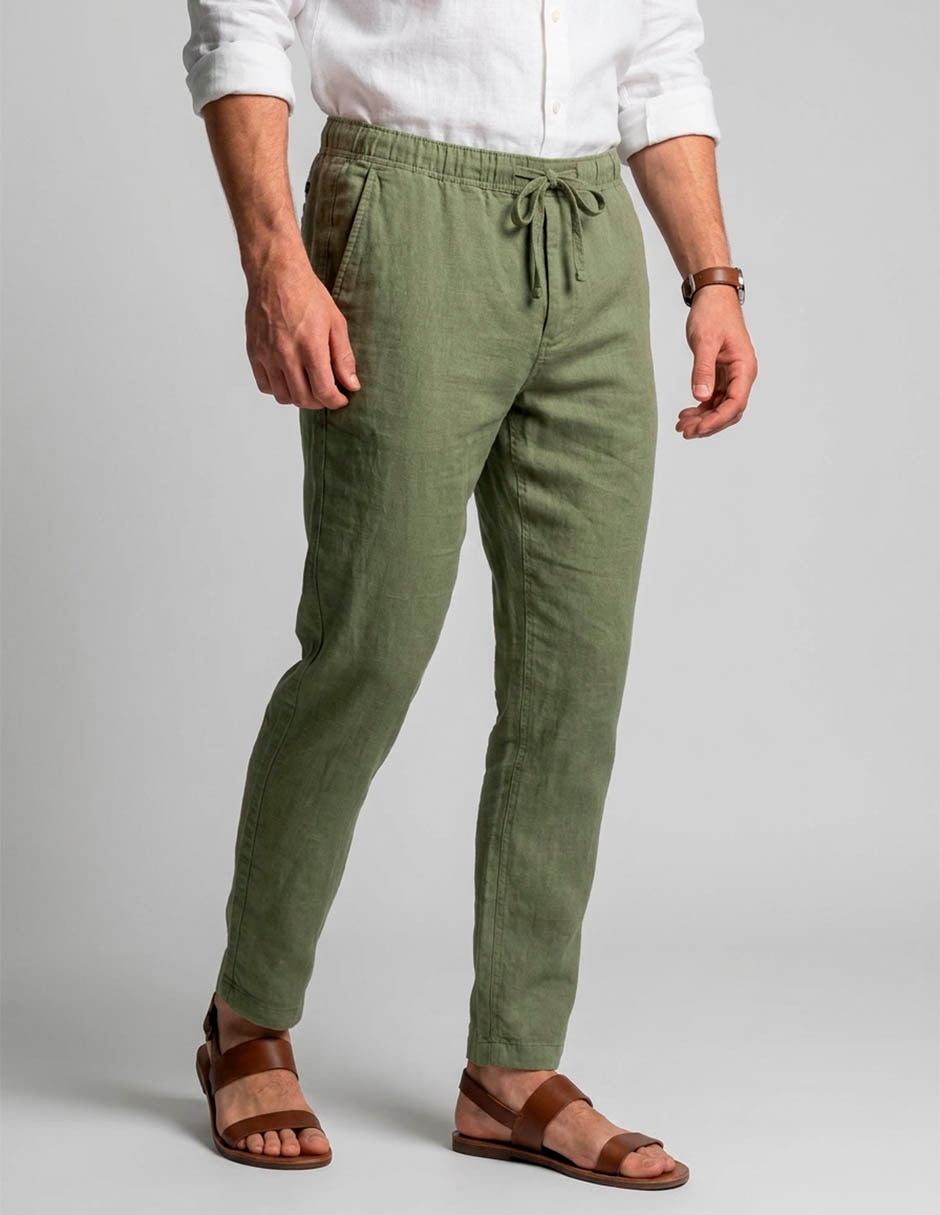 Pantalón playa recto de lino para hombre Pantalón playa recto de lino para hombre