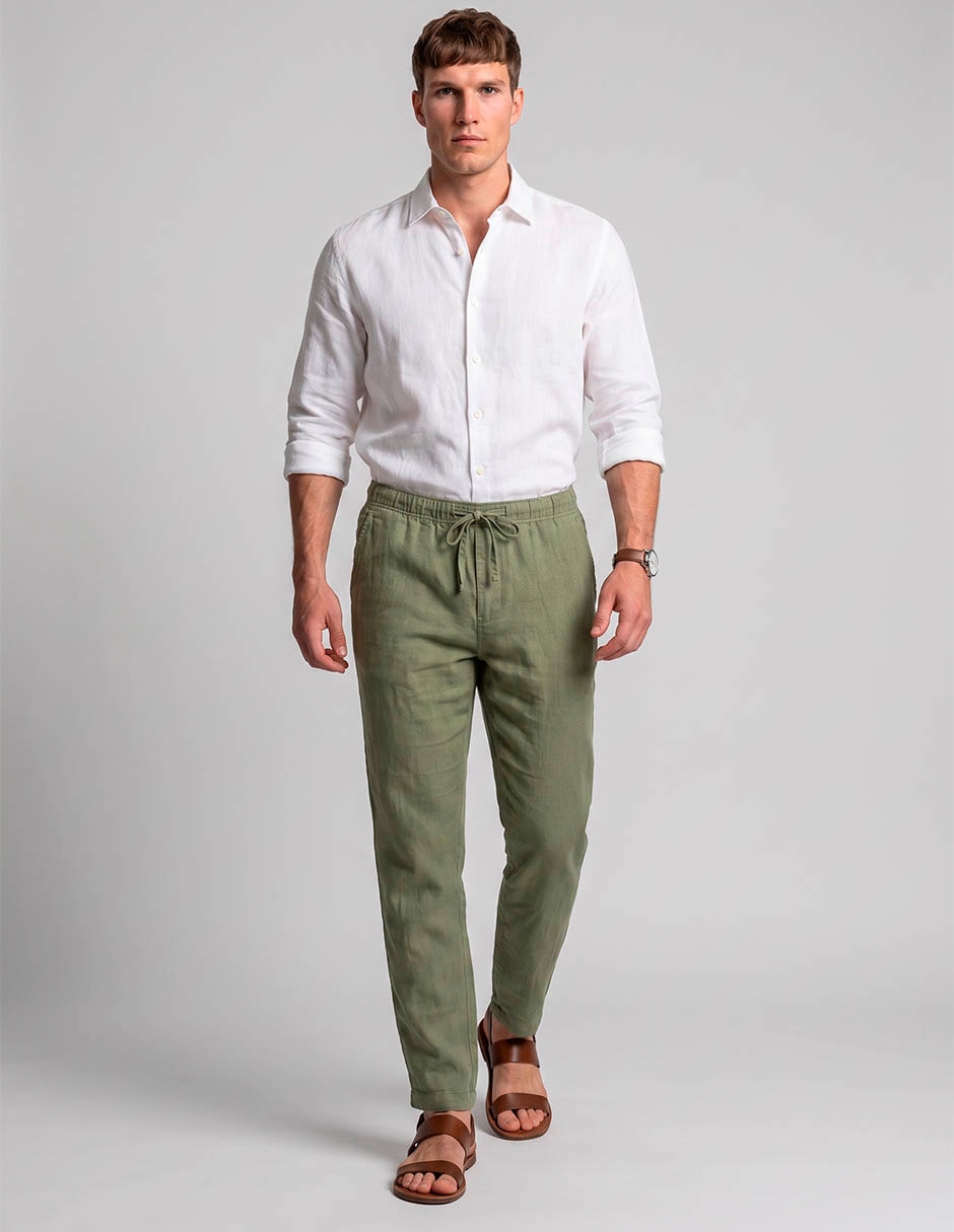 Pantalón playa recto de lino para hombre 3