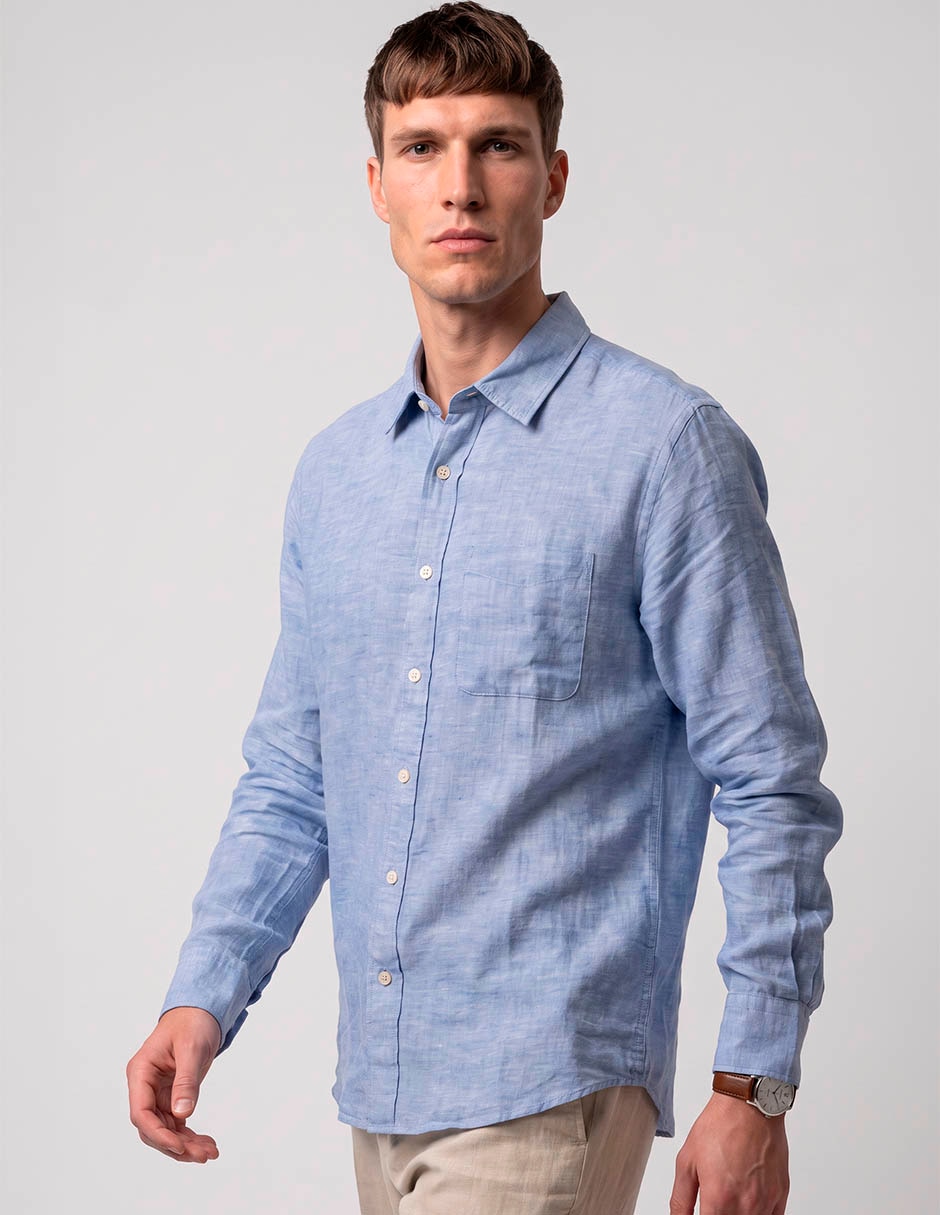 Camisa casual de lino manga larga para hombre Camisa casual de lino manga larga para hombre