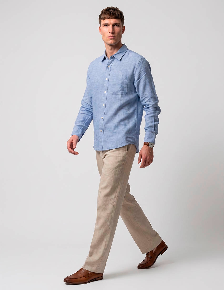 Camisa casual de lino manga larga para hombre 3