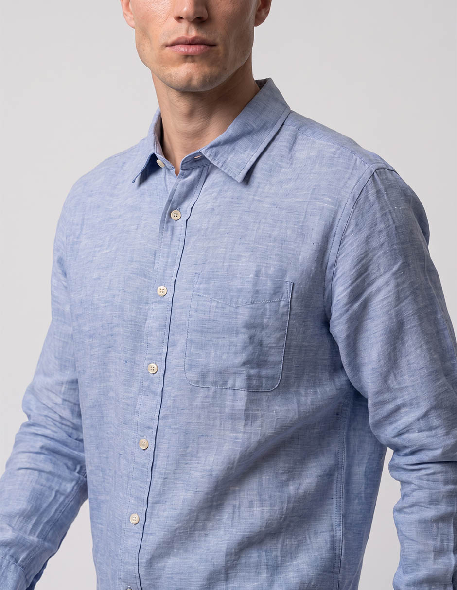 Camisa casual de lino manga larga para hombre 4