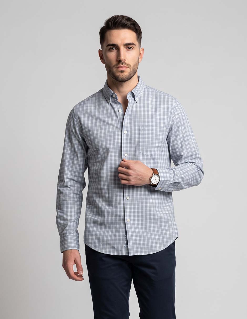 Camisa casual de algodón manga larga para hombre 1
