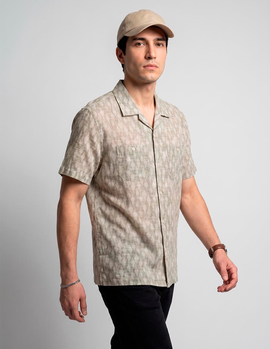 Camisa casual scappide lino manga corta para hombre Camisa casual scappide lino manga corta para hombre