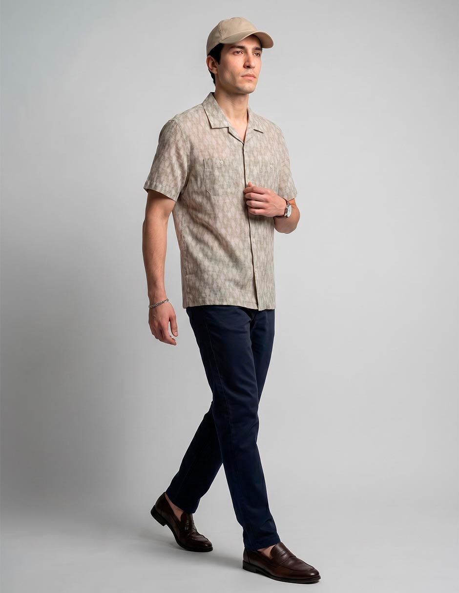Camisa casual scappide lino manga corta para hombre