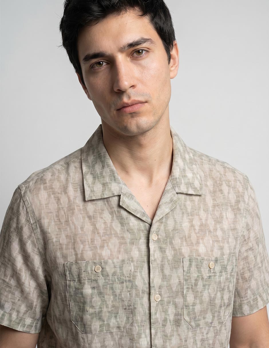 Camisa casual scappide lino manga corta para hombre