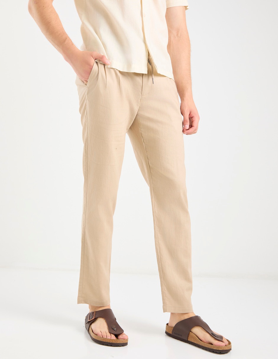 Pantalón chino regular de lino para hombre Pantalón chino regular de lino para hombre