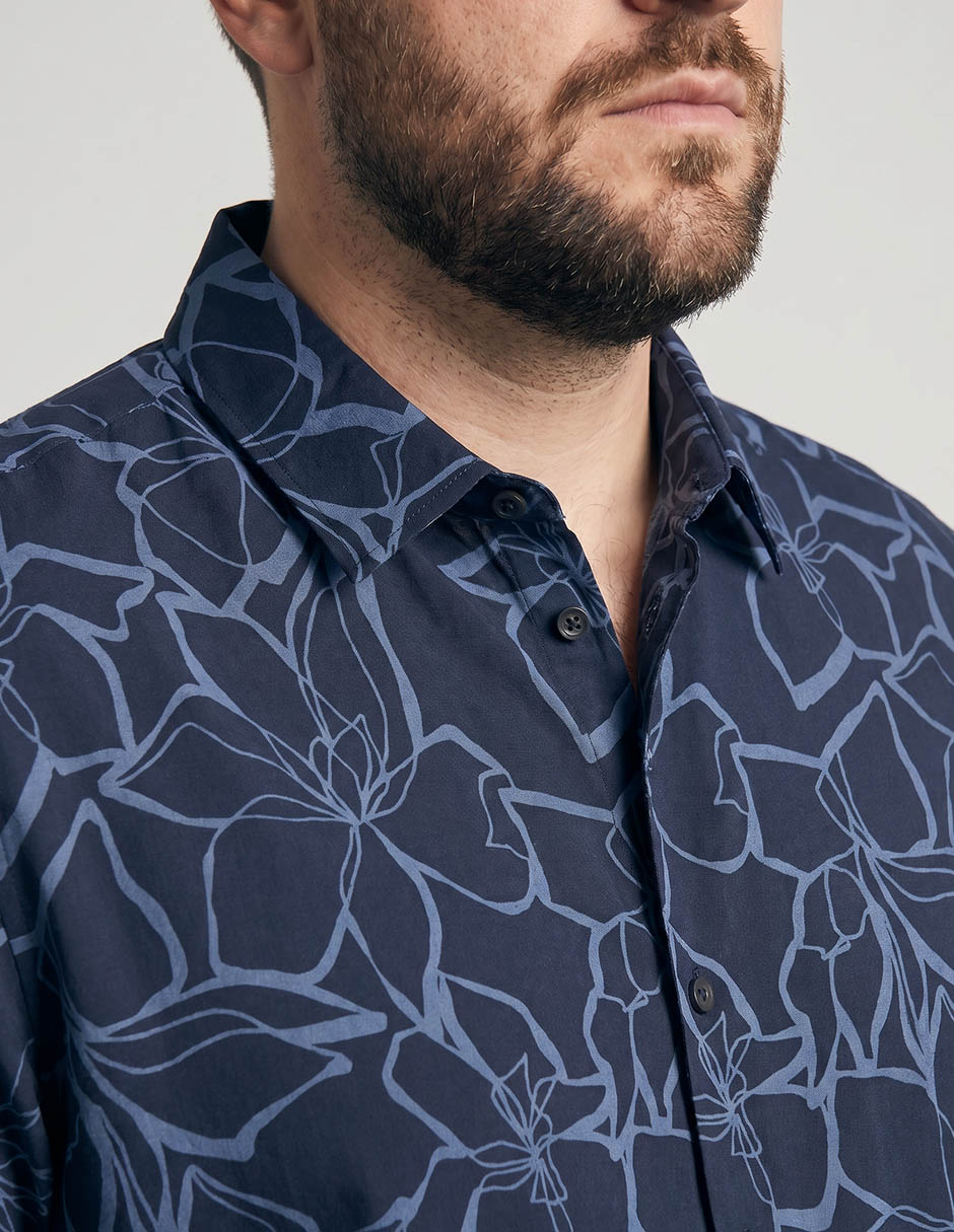 Camisa casual perry ellis de lino manga corta para hombre