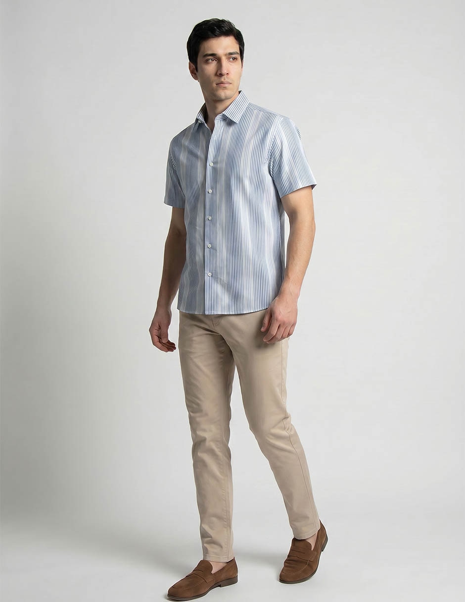 Camisa casual perry ellis de algodón manga corta para hombre